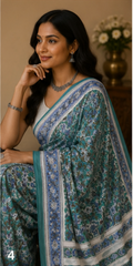 Pure Steel Blue Handblock Ajrakh Print Modal Silk Saree