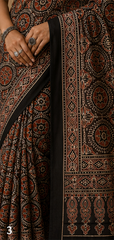 Pure Coffee Handblock Ajrakh Print Modal Silk Saree