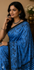 Pure Royal Blue Handblock print Ajrakh Modal Silk Saree