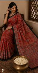 Pure Rust Red Handblock Ajrakh Print Modal Silk Saree