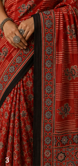 Pure Rust Red Handblock Ajrakh Print Modal Silk Saree