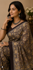 Pure Charcoal Grey Handblock Ajrakh Print Modal Silk Saree