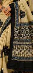 Pure Cream Art Handblock Ajrakh Print Modal Silk Saree