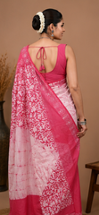 Pure Pink Handblock Print Cotton Mulmul Saree