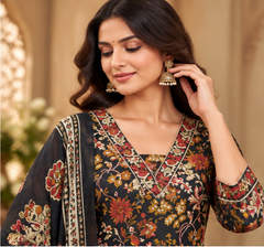 Women Premium Black Cotton Kurta Pant and Dupatta set