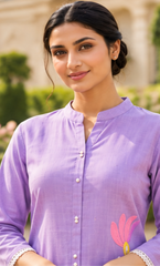 Women Premium Purple Mul Chanderi Embroidery Kurta Pant set