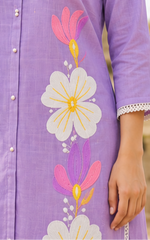 Women Premium Purple Mul Chanderi Embroidery Kurta Pant set
