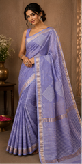 Pure Shade of Purple Block Print Maheshwari Border Silk Saree