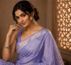 Pure Shade of Purple Block Print Maheshwari Border Silk Saree