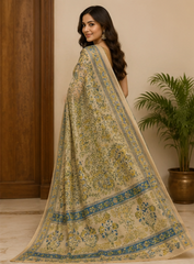 Pure Pista Handblock Print Chiffon Saree