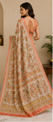 Pure Rose Gold Handblock Print Chiffon Saree