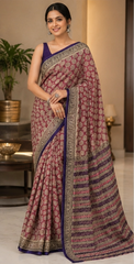 Pure Red Flowers Block Print Kota Doria Saree
