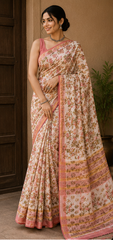 Pure Pink Multi Block Print Kota Doria Saree