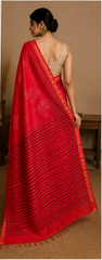 Pure Crimson Red Block Print Chanderi Silk Saree