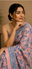 Pure Lavender Block Print Chanderi Silk Saree