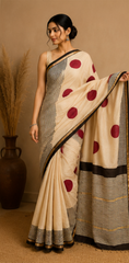 Pure Red Polka Block Print Chanderi Silk Saree