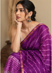 Pure Plum Purple Block Print Chanderi Silk Saree