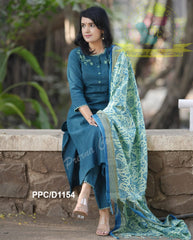 Premium Cotton Embroidery Green Kurta Pant and Dupatta set
