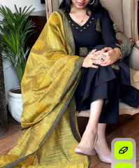 Premium Bhagalpuru Cotton Black kurta Pant and Dupatta set