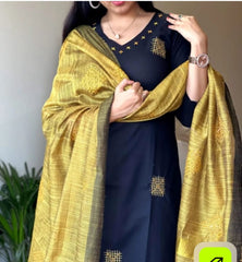 Premium Bhagalpuru Cotton Black kurta Pant and Dupatta set