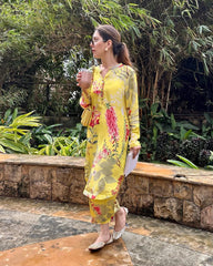 Trending Cotton Yellow Exotic Co-ord set