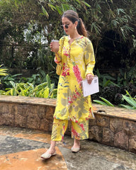 Trending Cotton Yellow Exotic Co-ord set