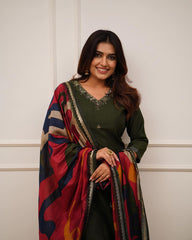 Trending Cotton Green Kurta Pant and Dupatta set
