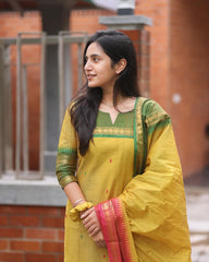 Women Yellow South Kanchi Cotton Kurta Pant and Dupatta set