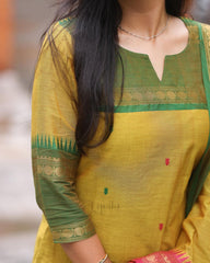 Women Yellow South Kanchi Cotton Kurta Pant and Dupatta set