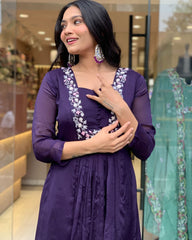 Women Purple Cotton Kurta Pant and Mulmul Dupatta set