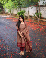 Women Brown Kanchi Cotton Kurta Pant and Dupatta set