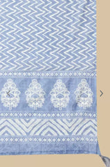 Women Blue Cotton Thread Kurta Pant and Cotton Dupatta set