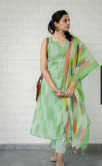 Women Green South Cotton Shade Kurta Pant and Dupatta set