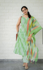 Women Green South Cotton Shade Kurta Pant and Dupatta set