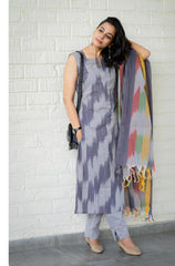 Women Grey South Cotton Shade Kurta Pant and Dupatta set