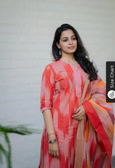Women Red South Cotton Shade Kurta Pant and Dupatta set
