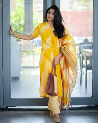 Women Yellow South Cotton Shade Kurta Pant and Dupatta set