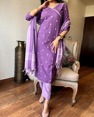Women Purple South Cotton Kurta Pant and Dupatta set