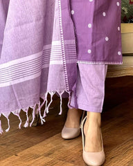 Women Purple South Cotton Kurta Pant and Dupatta set
