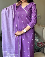 Women Purple South Cotton Kurta Pant and Dupatta set