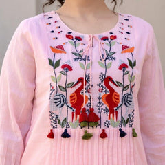 Women Pink Cotton Embroidery Kurta Pant set