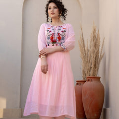 Women Pink Cotton Embroidery Kurta Pant set