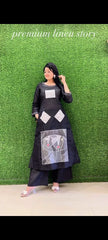 Women Black Cotton Embroidery Kurta Pant set