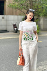 Women White Cotton Embroidery Awesome Co-Ord set
