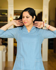 Women Sky Blue Cotton Moti work Co-Ord set