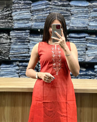 Women Rust Cotton Sleeveless Kurta Pant set