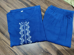 Women Blue Cotton Sleeveless Kurta Pant set