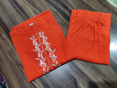 Women Rust Cotton Sleeveless Kurta Pant set