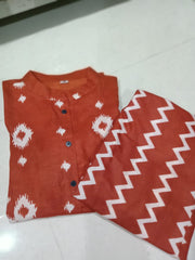 Women Orange New Fashion Cotton Kurta Pant set