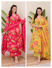 Women Pink Cotton Sequence Kurta Pant and Cotton Dupatta set